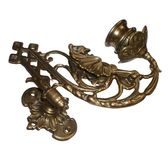 2x Art Nouveau Swivel Arm Piano or Wall Candle Holders Brass Dragon Griffin