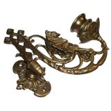2x Art Nouveau Swivel Arm Piano or Wall Candle Holders Brass Dragon Griffin