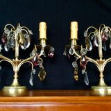 Pair of bronze and crystal girandoles