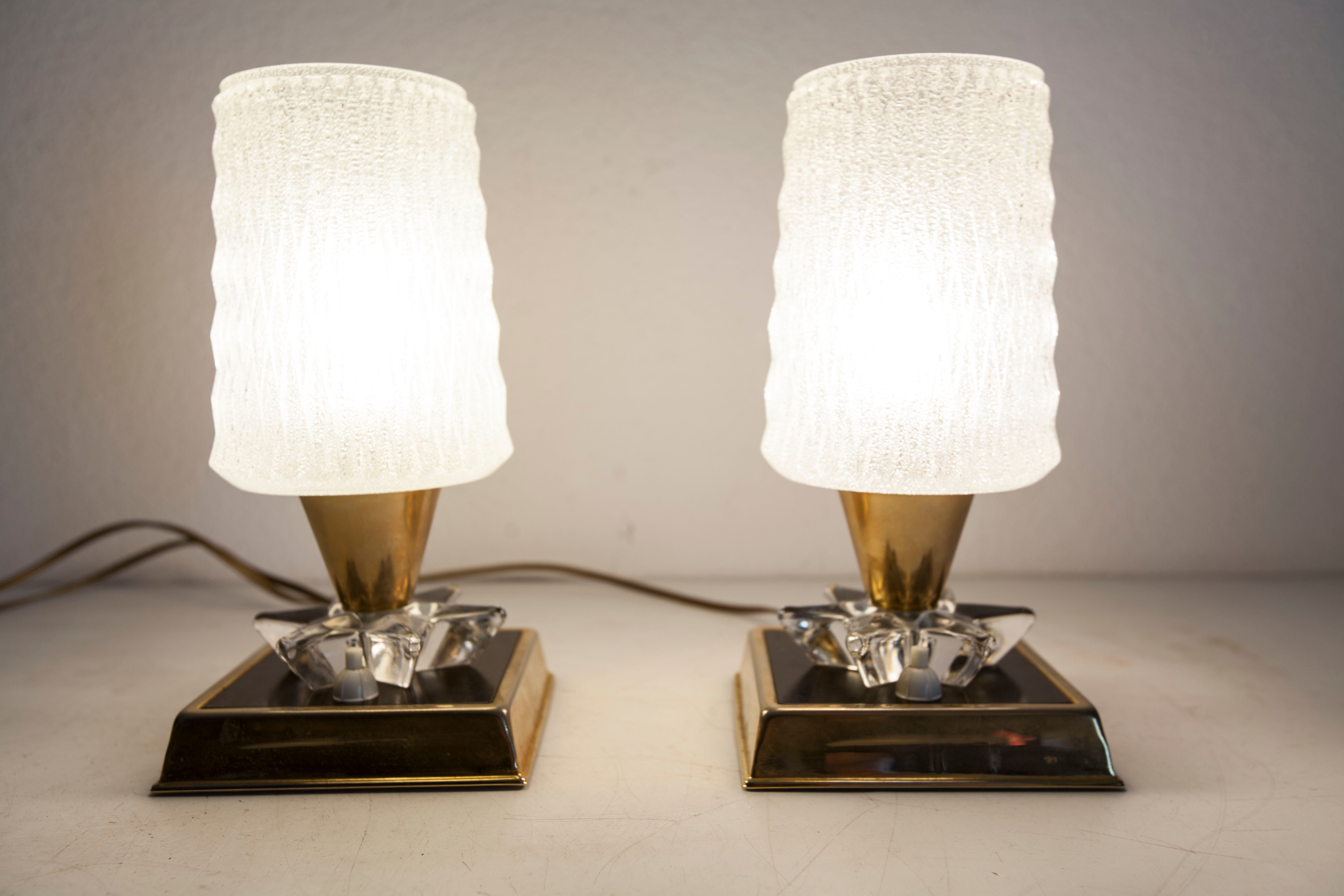 Paire de lampes de chevet 1960 laiton verre etoile