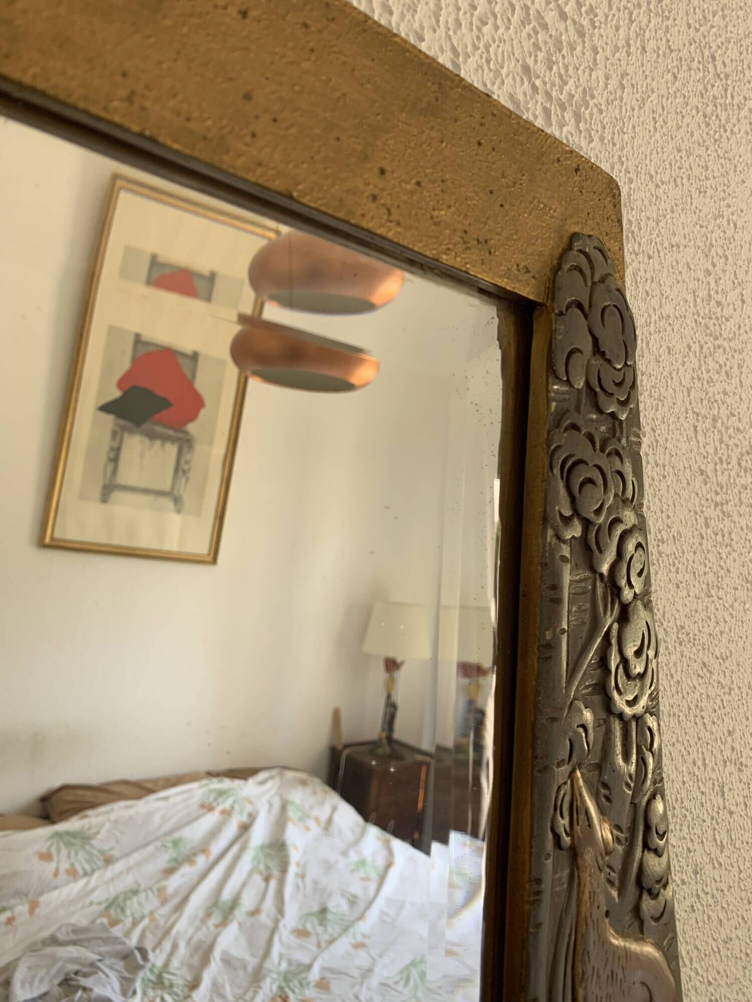 Vintage 1900 Art Nouveau beveled mirror in silver-plated gilded wood - 51 x 32 cm