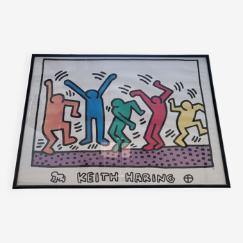 Keith Harring's "Dance" poster framed and under glass