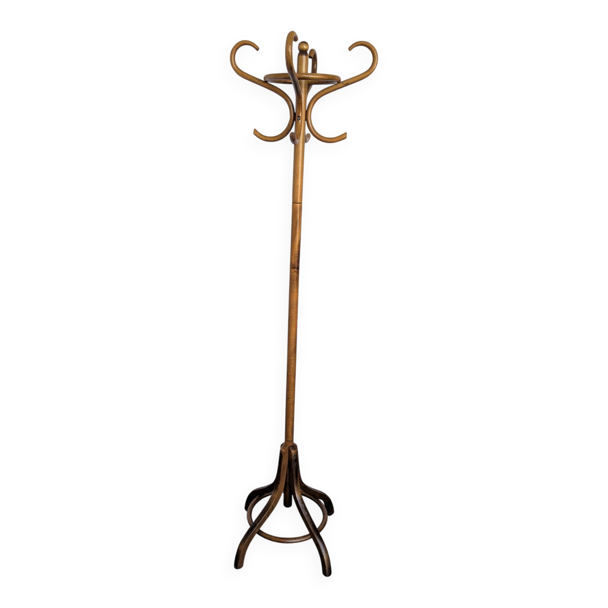 Porte-manteau vintage en bois cintré, arbre à hall Thonet, meuble d'entrée en bois foncé