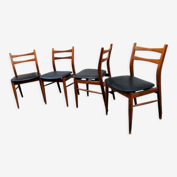 Ensemble de 4 chaises scandinaves teck et skaï 1960