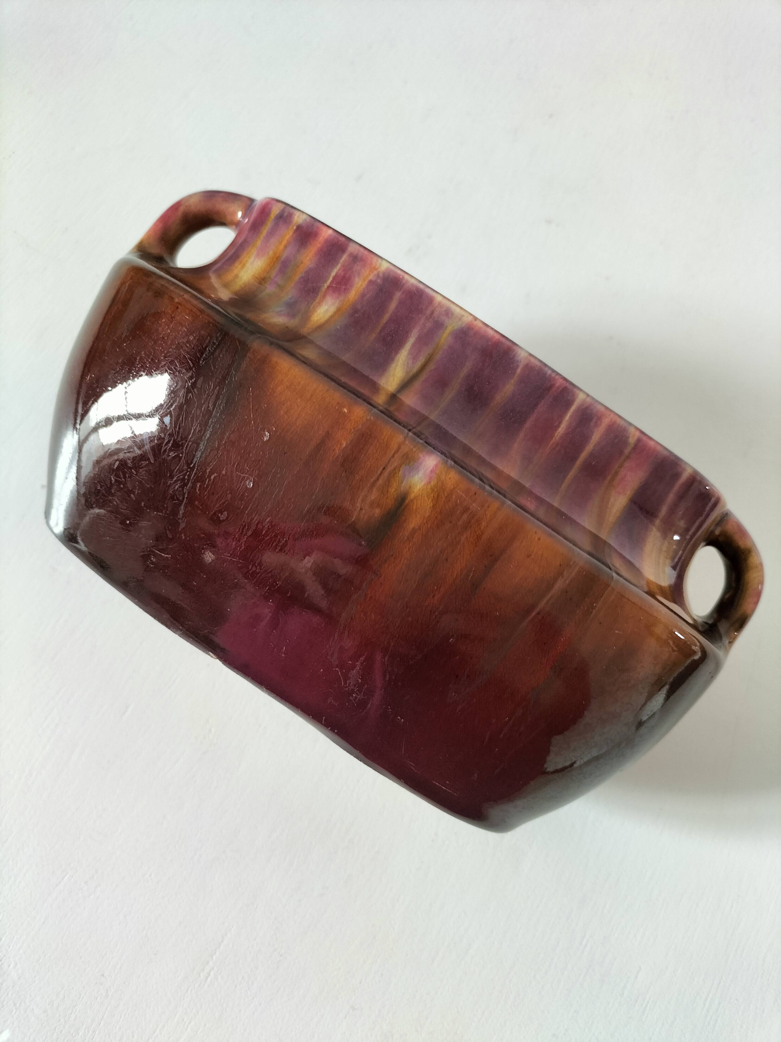 Oval ceramic vase with handles, glazed, 20th century.