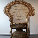 Vintage Emmanuelle de Kok armchair in wicker and bamboo 1970