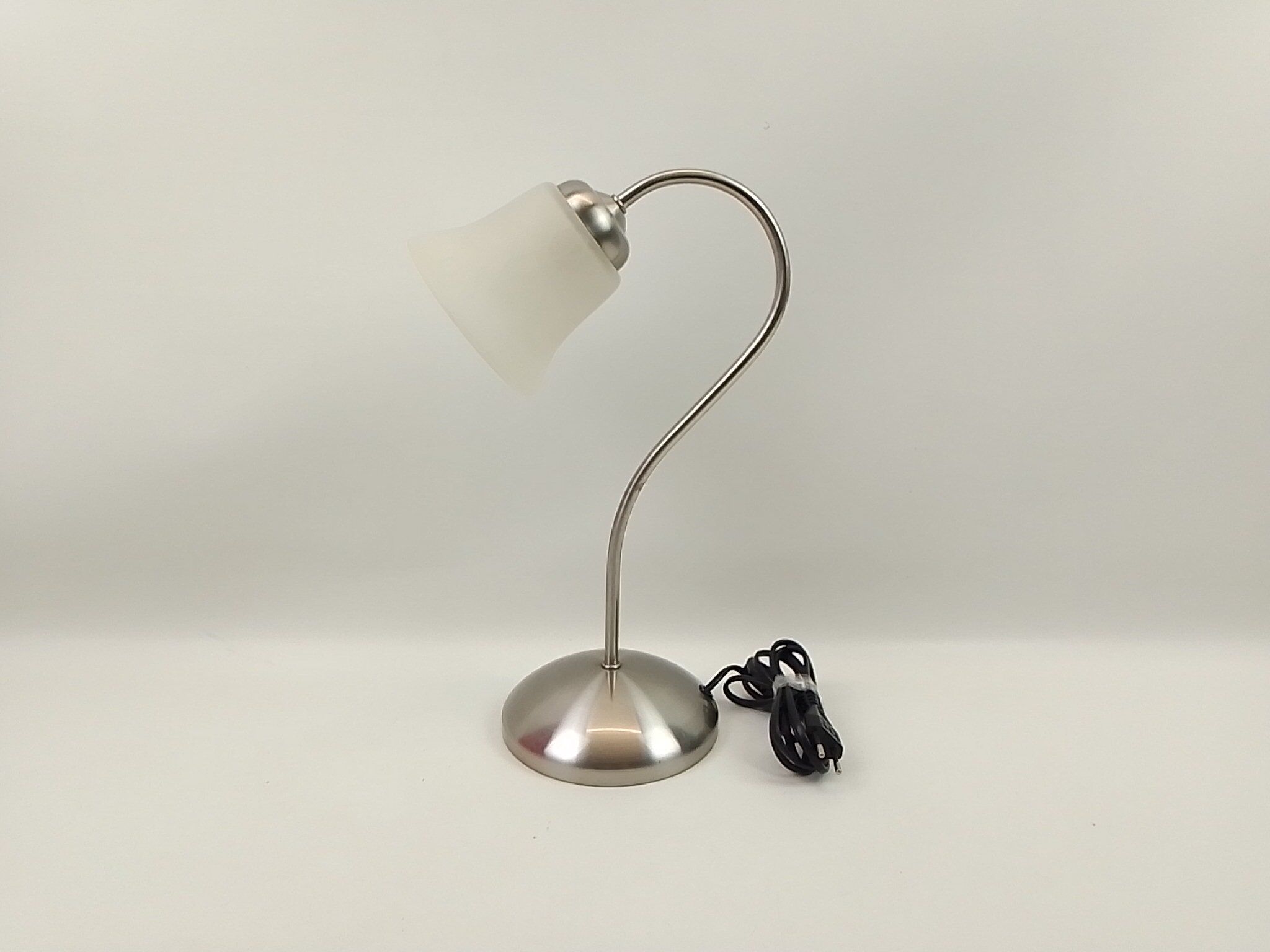 Lampe à poser pied métal chromé et abat-jour en verre blanc 37 cm