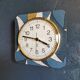 Square silent vintage wall clock clock "Jaz blue white ochre"