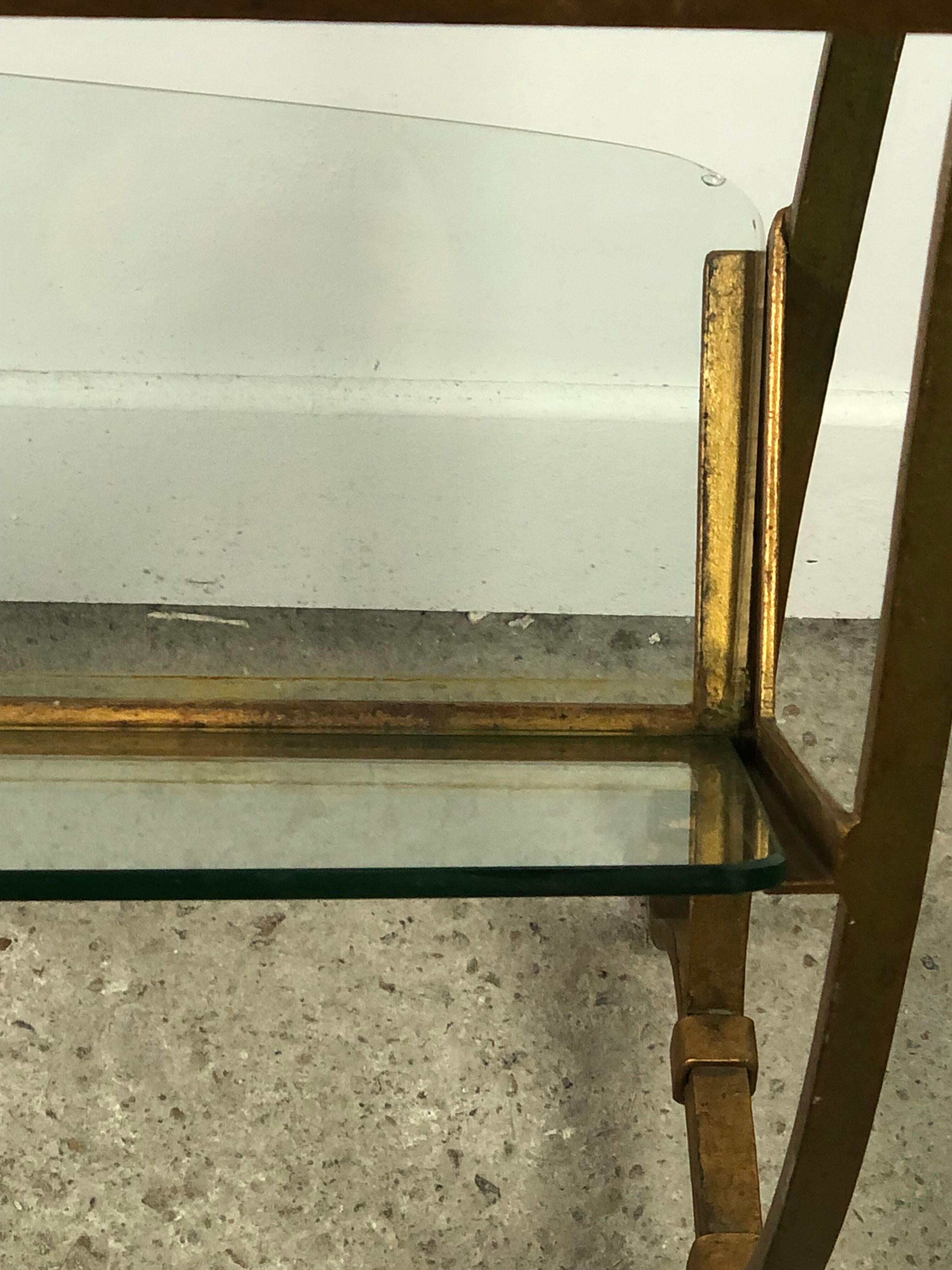 Review door / golden wrought iron sofa end and glass top 1950