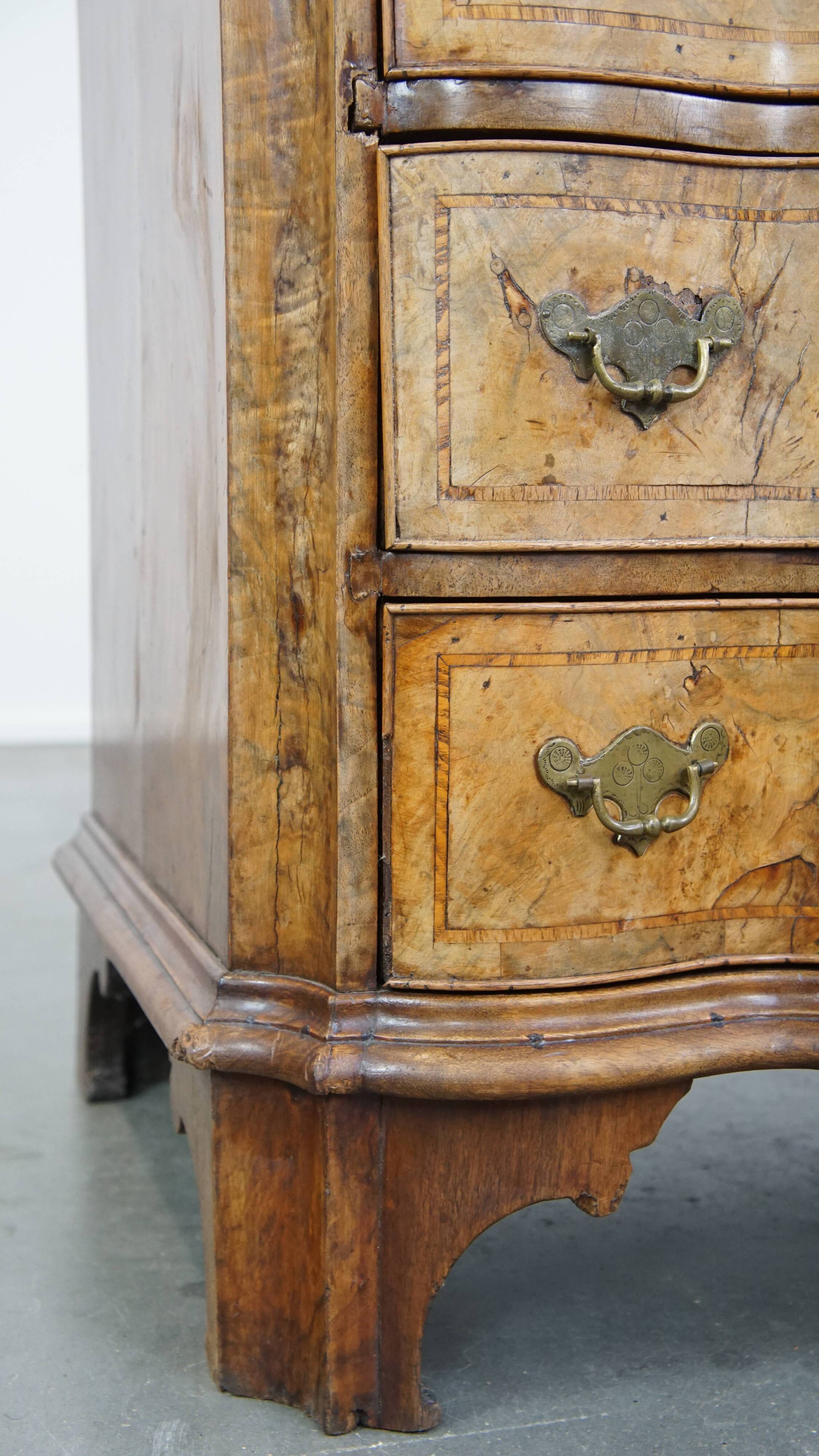 Baroque organ-bent walnut antique chest of drawers from the 18th century