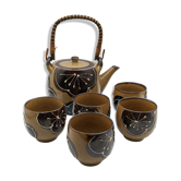 Tea set japan asia glazed stoneware decoration flower wicker handle