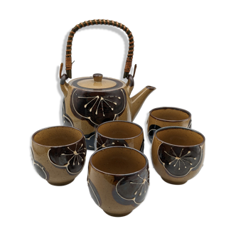 Tea set japan asia glazed stoneware decoration flower wicker handle