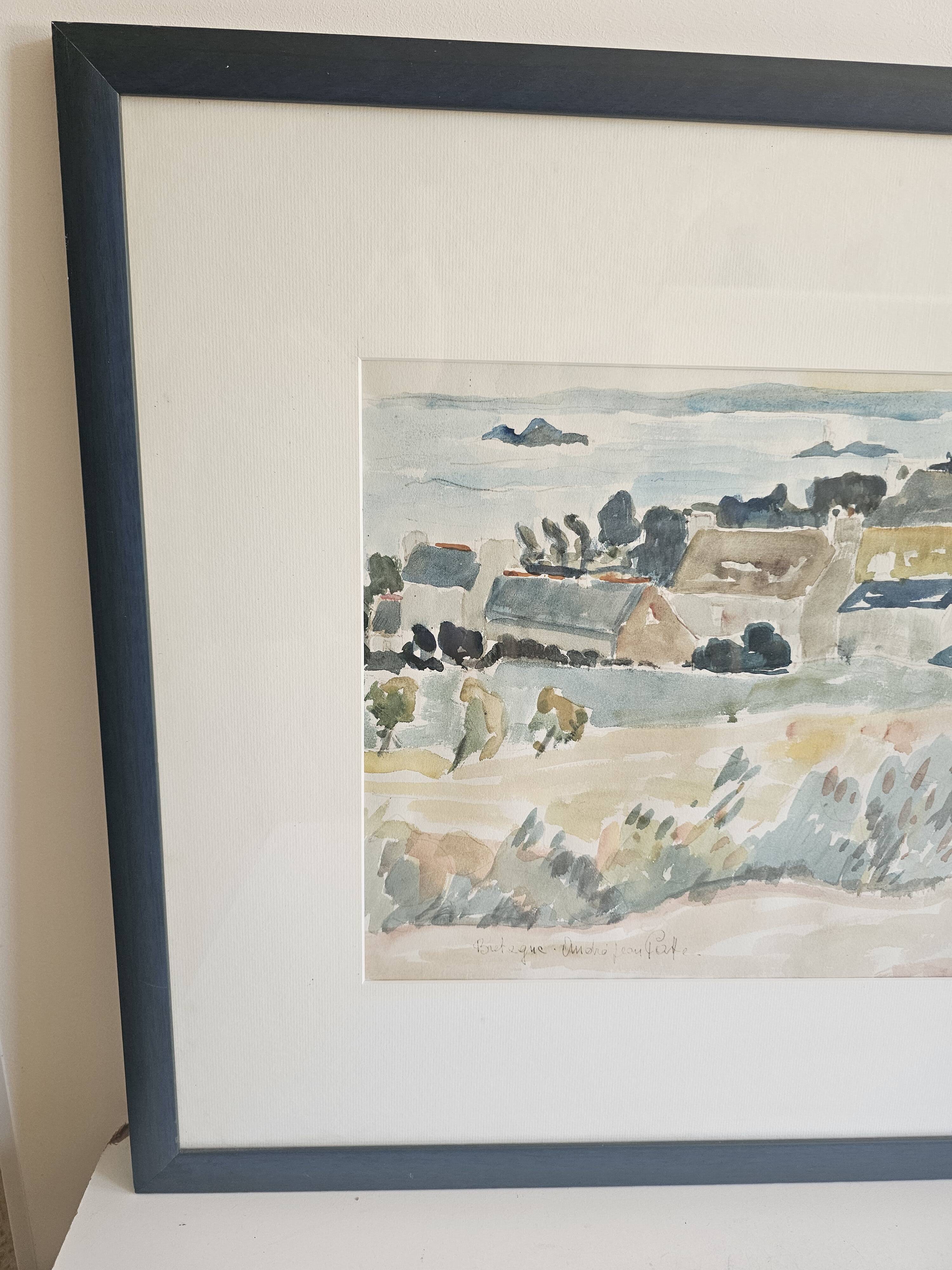 Tableau - Watercolour Landscape Brittany - Breton village - Signed André Jean Co