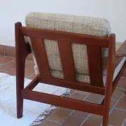 Scandinavian armchair, teak, beige fabric, 1960s.