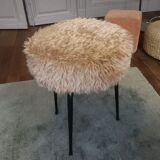 Beige faux fur tripod stool
