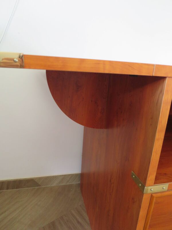 Elégant bureau Gautier fonctionnel-Large plateau à rabats-2 tiroirs-Tablette coulissante-années 90