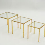 Tables gigognes fer forgé dorée de Robert Thibier années 60