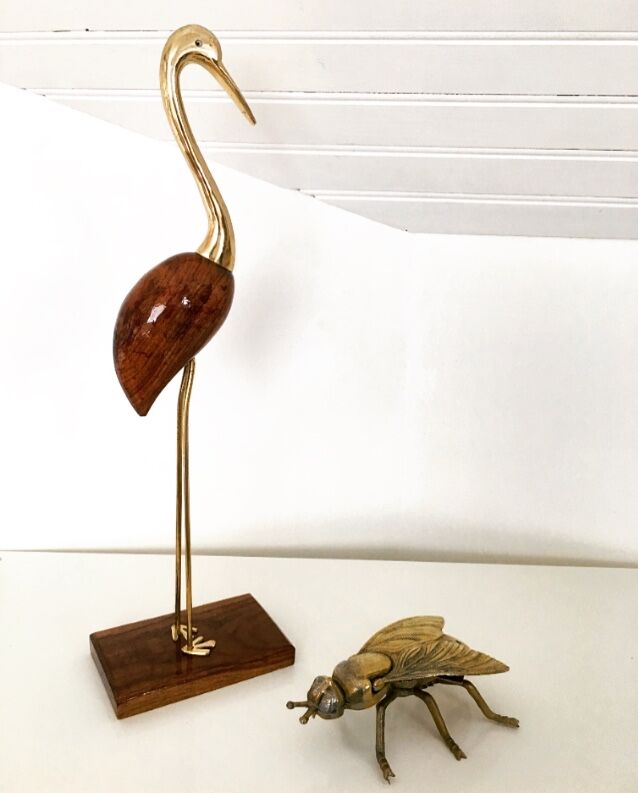 Heron in wood and brass