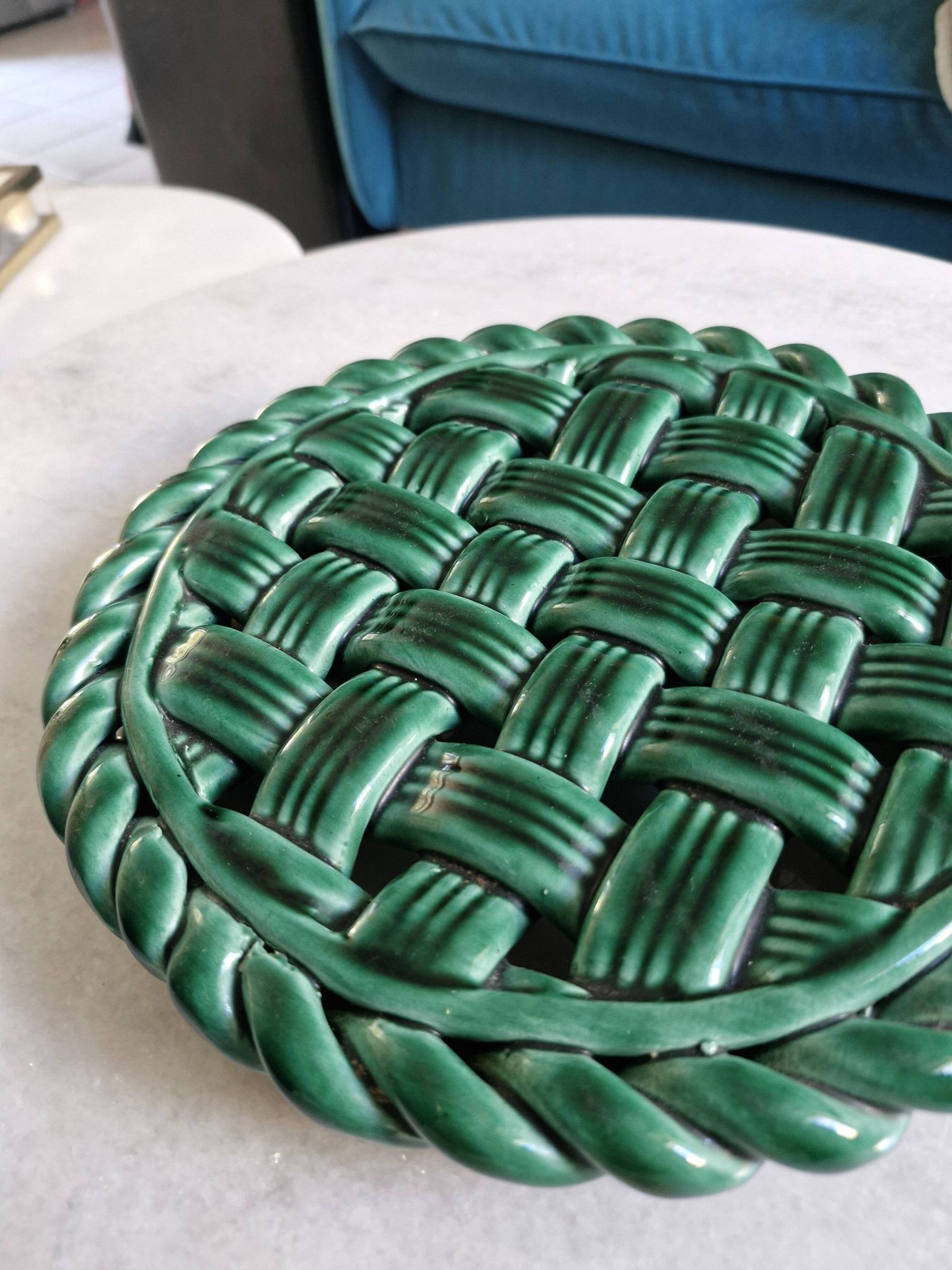 Dessous de plat en céramique tressée verte style Vallauris