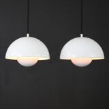 Iconic pair of VP1 white enamel flowerpot lamps  - Verner Panton - 100 % original - Louis Poulsen