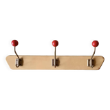 Vintage wooden wall coat rack - triple coat hook with red balls