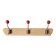Vintage wooden wall coat rack - triple coat hook with red balls