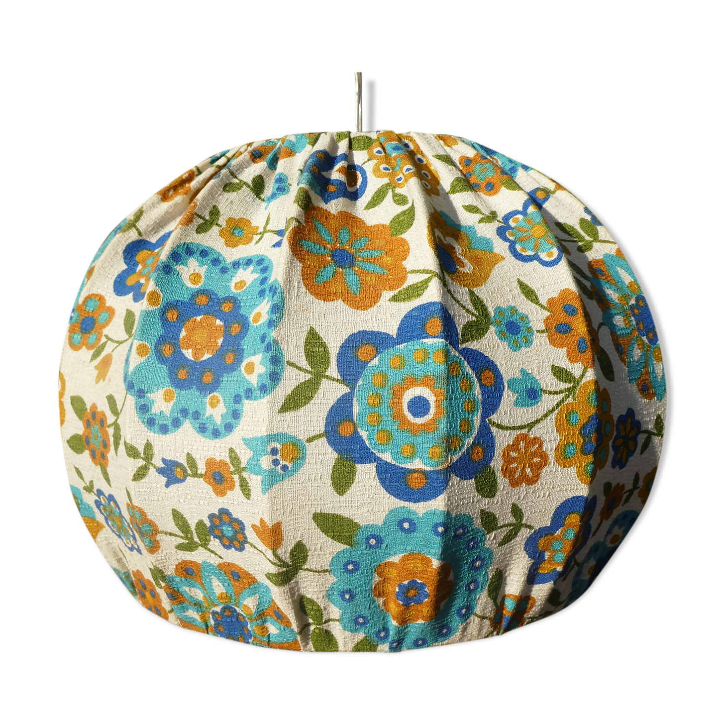 Suspension vintage tissu à fleurs bleues et oranges