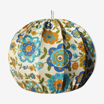 Vintage fabric pendant lamp with blue and orange flowers