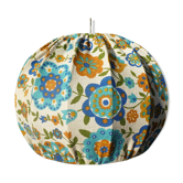 Vintage fabric pendant lamp with blue and orange flowers