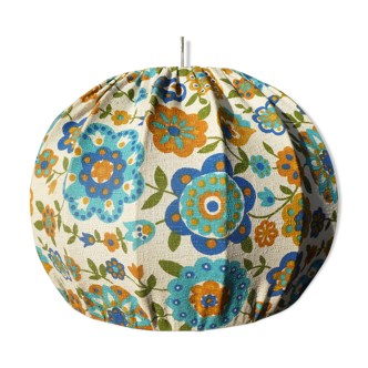 Suspension vintage tissu à fleurs bleues et oranges