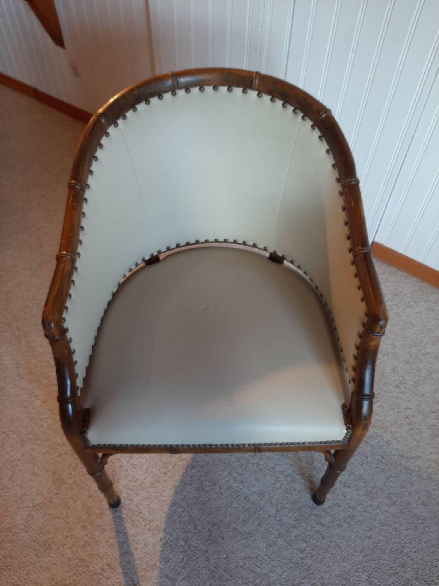 Set of 2 bergere style armchairs - bamboo and white imitation leather - vintage