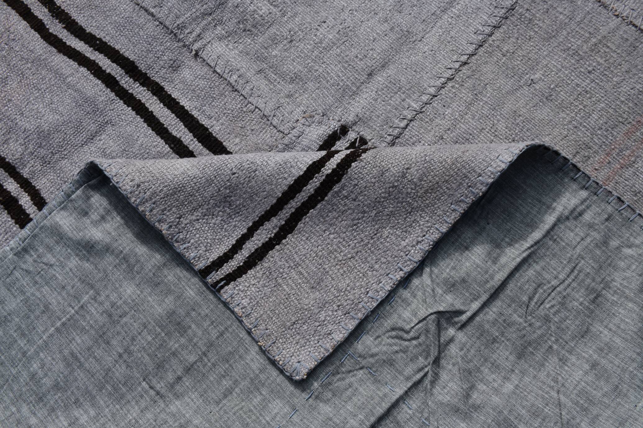 7x10 Vintage Gray & Black Modern Kilim Rug, 213x308Cm