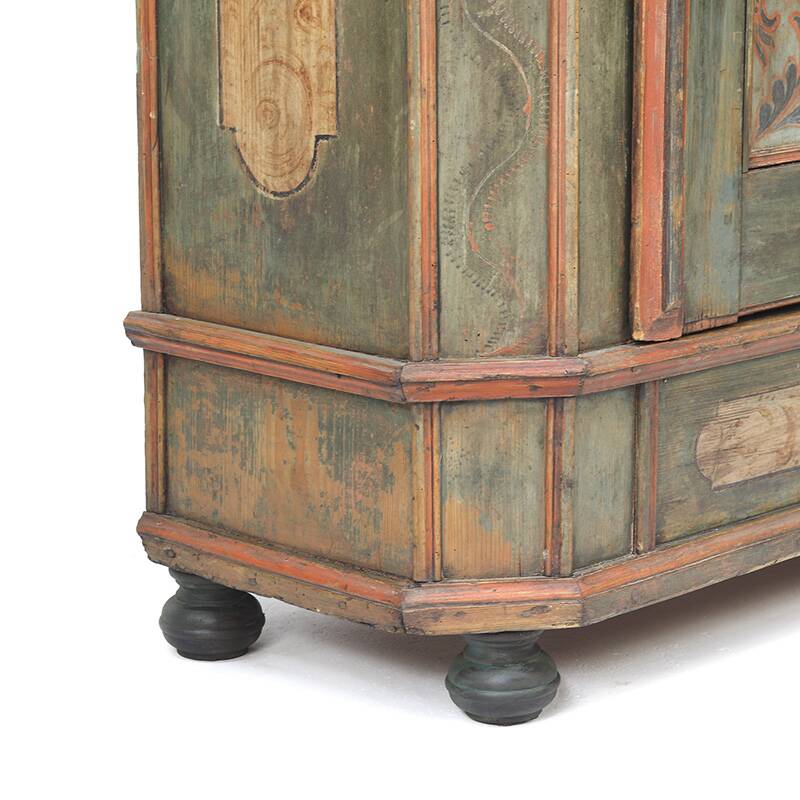 Rustic Weathered Farmhouse Folk Art Painted Bridal Cabinet from 1798