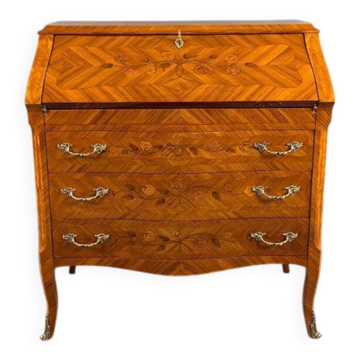 Louis XV style writing desk with a drop-leaf, made of veneer and marquetry, 19th century.