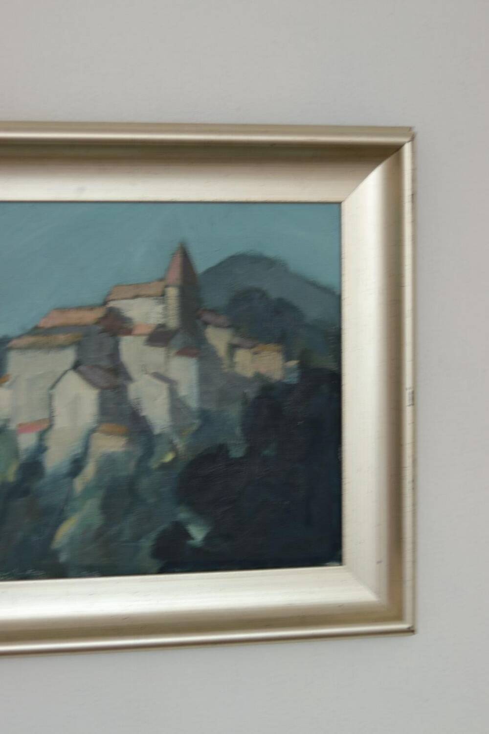 Mid Century Swedish Oil on Canvas “Village Motif” by Bengt Hillgrund