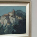 Mid Century Swedish Oil on Canvas “Village Motif” by Bengt Hillgrund