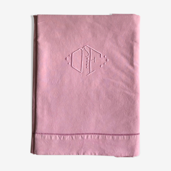 Drap ancien en lin et coton cyclamen