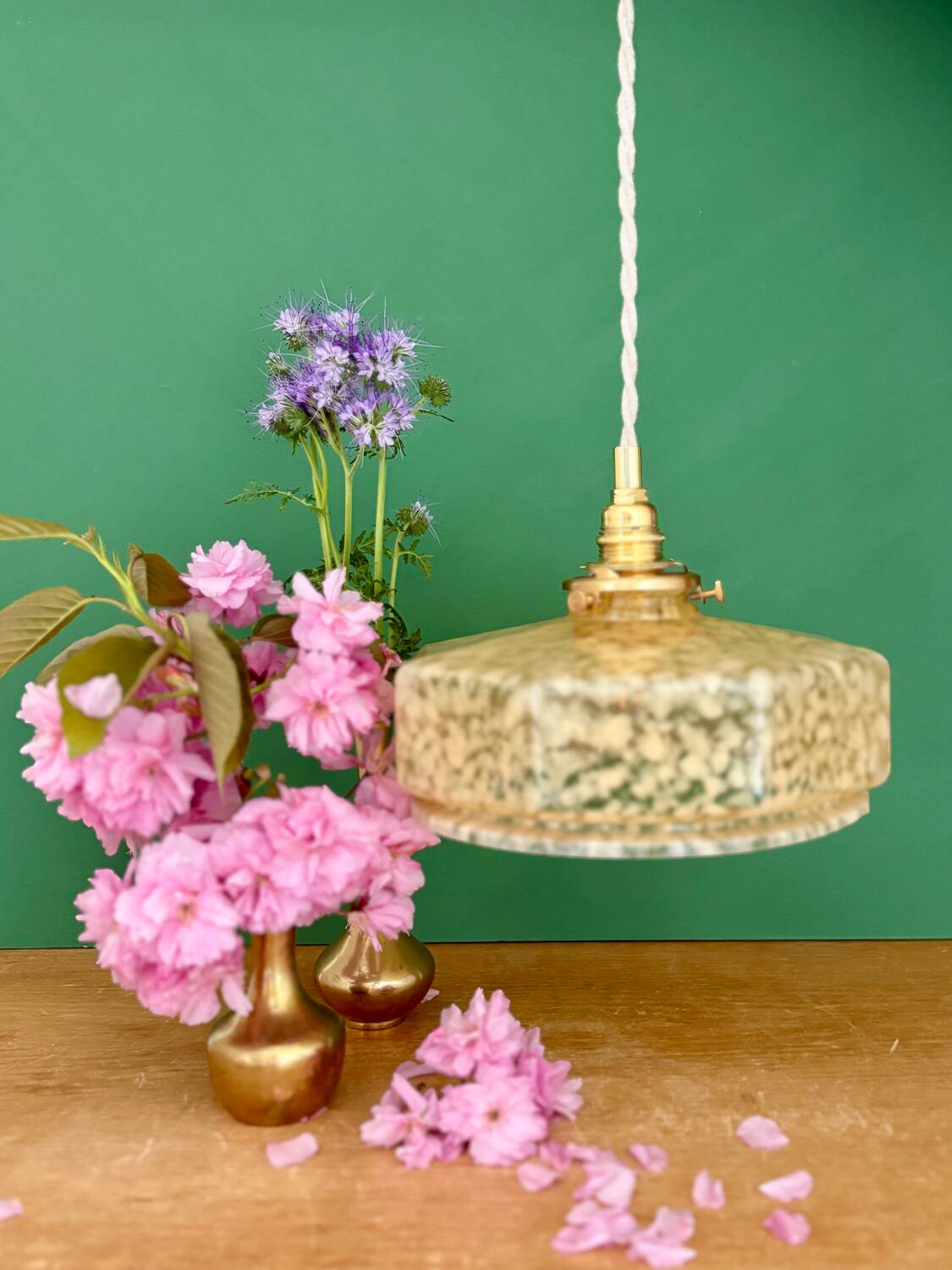 Vintage glass pendant light in yellow from Clichy