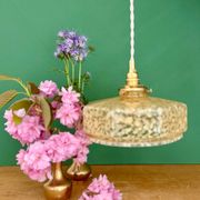 Vintage glass pendant light in yellow from Clichy