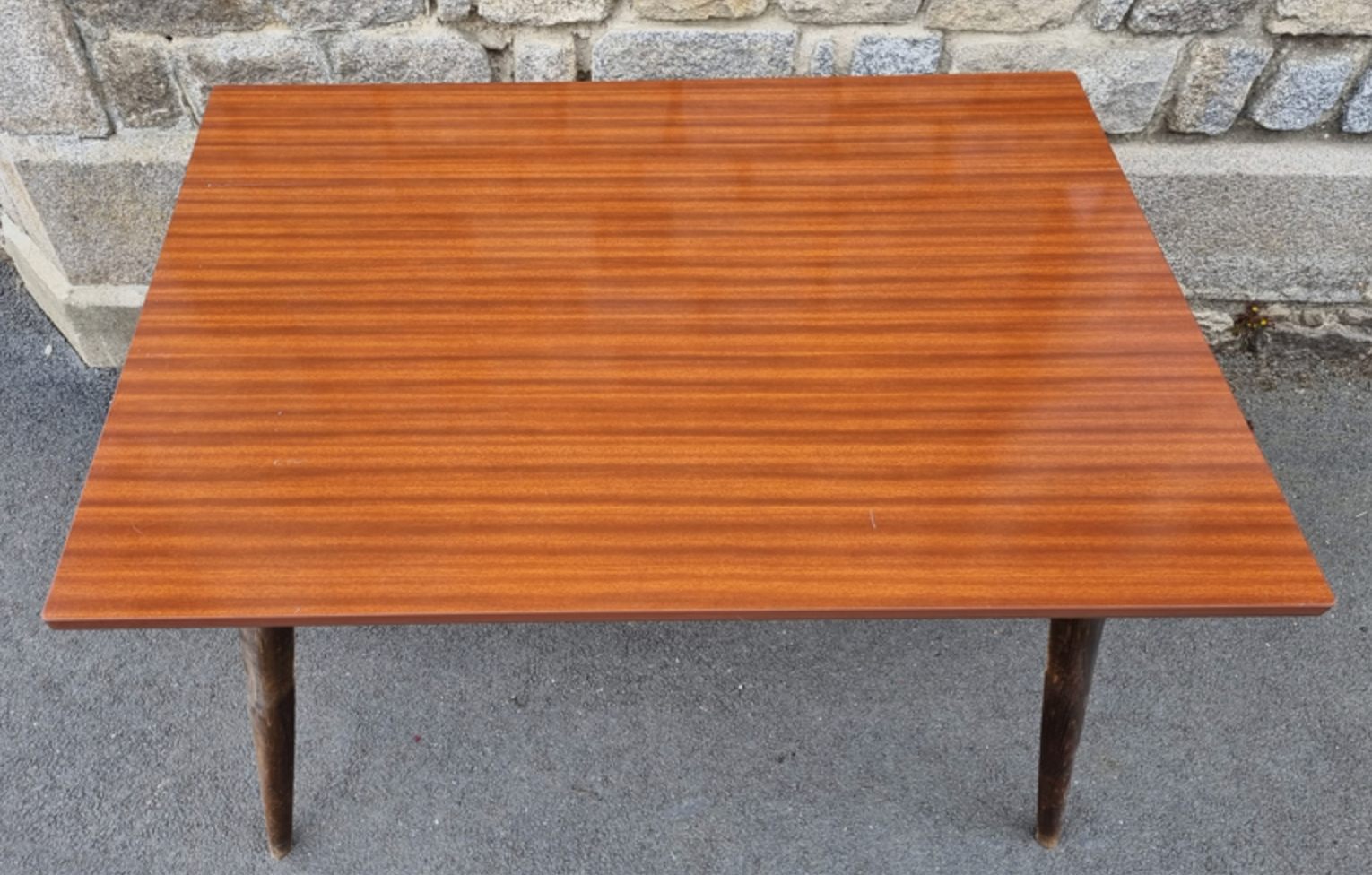 Dining room table, formica, wooden compass legs, 50s