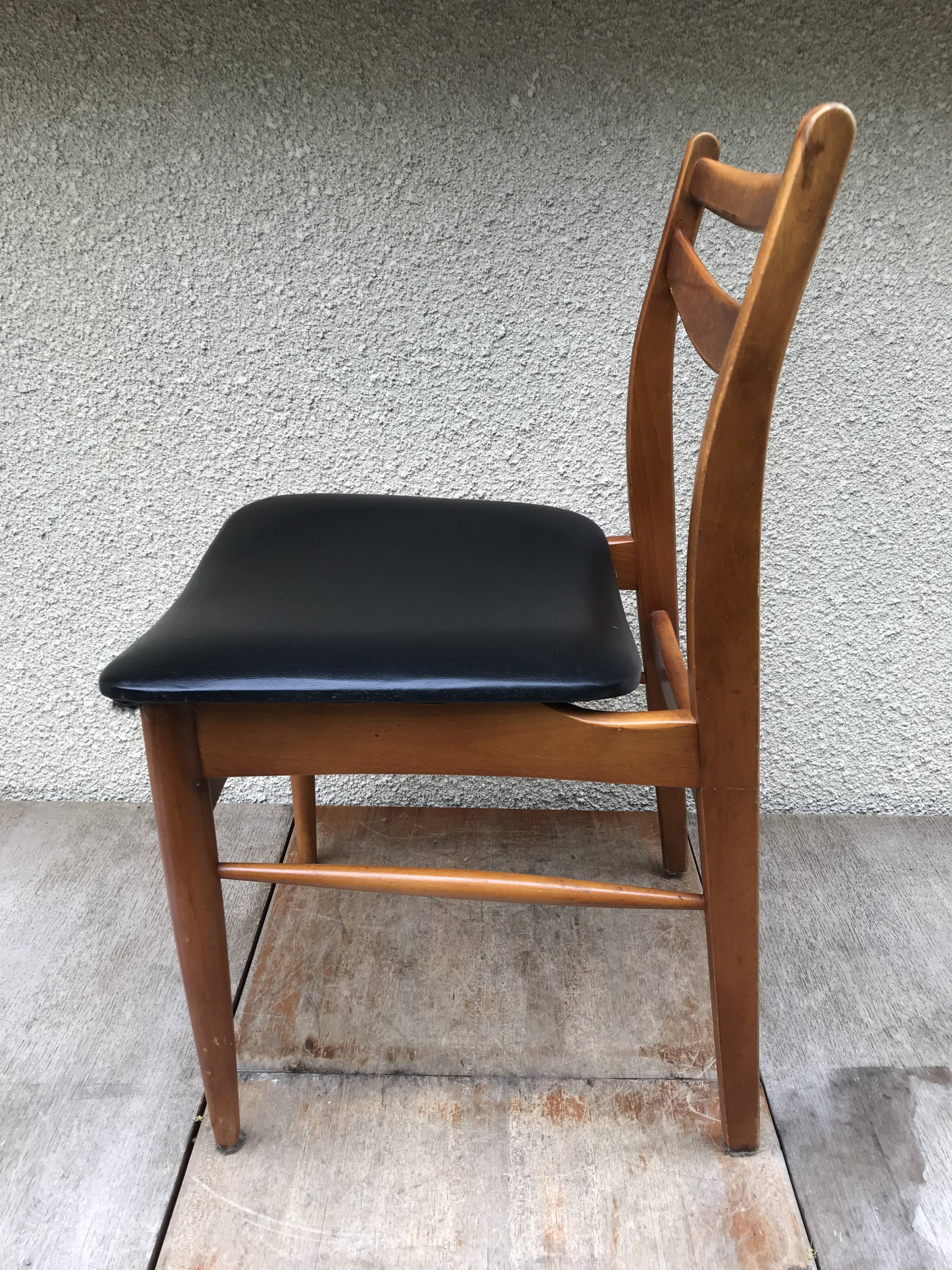 Series of 4 Old Scandinavian Chairs Wood Teck - Skai Skaï Black Vintage