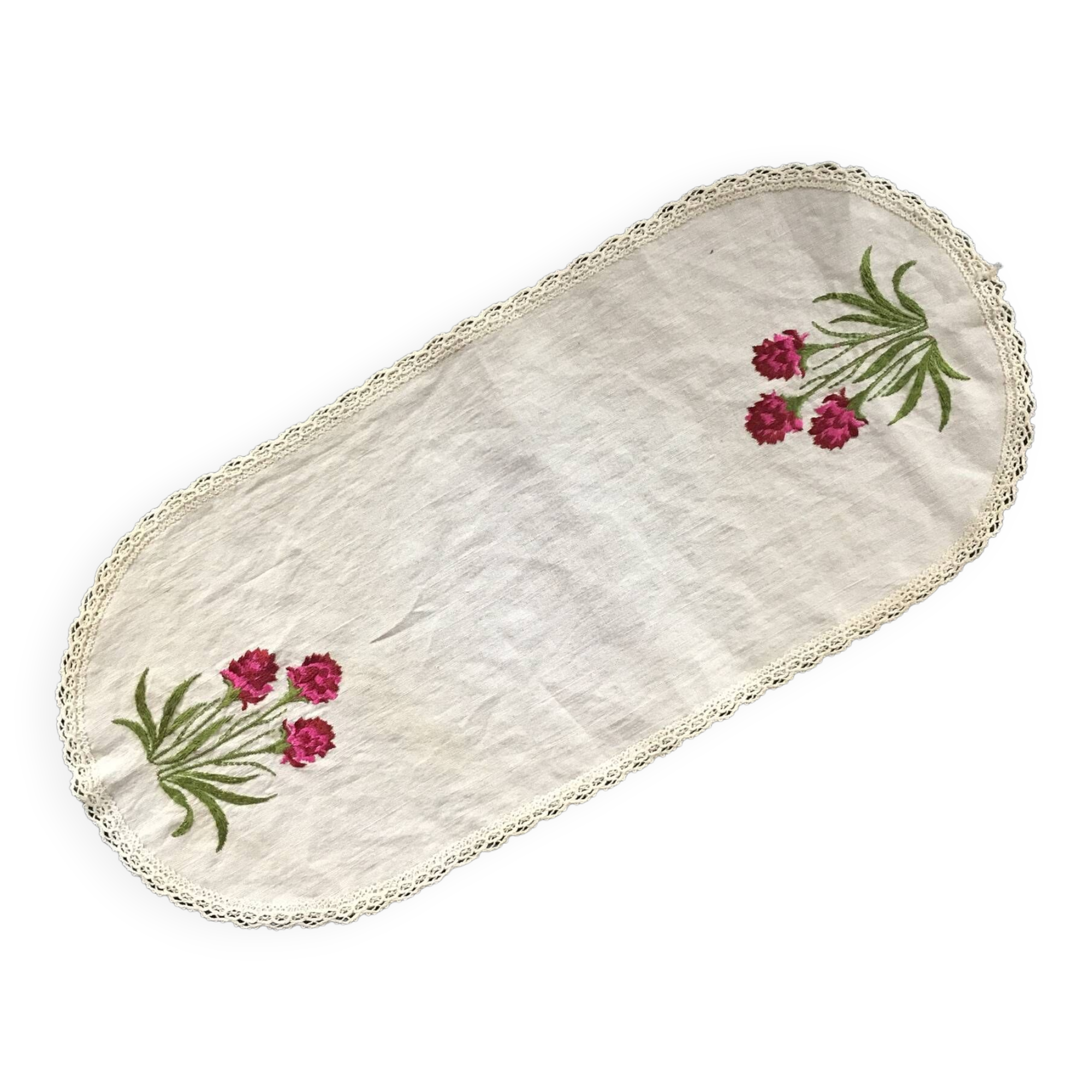 Embroidered red flower doily