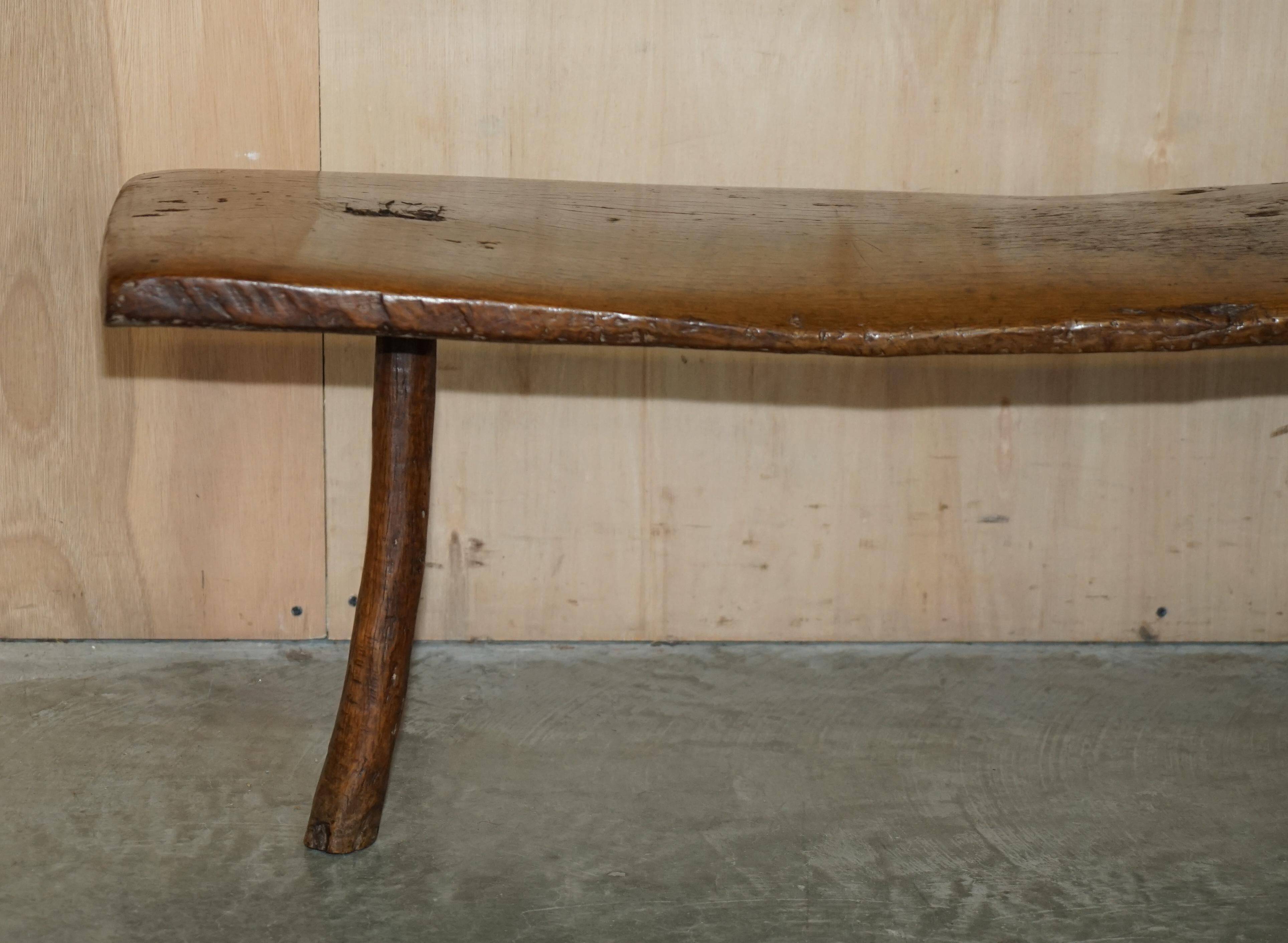 Antique Spanish Primitive Bench with Three Legs, 18th Century