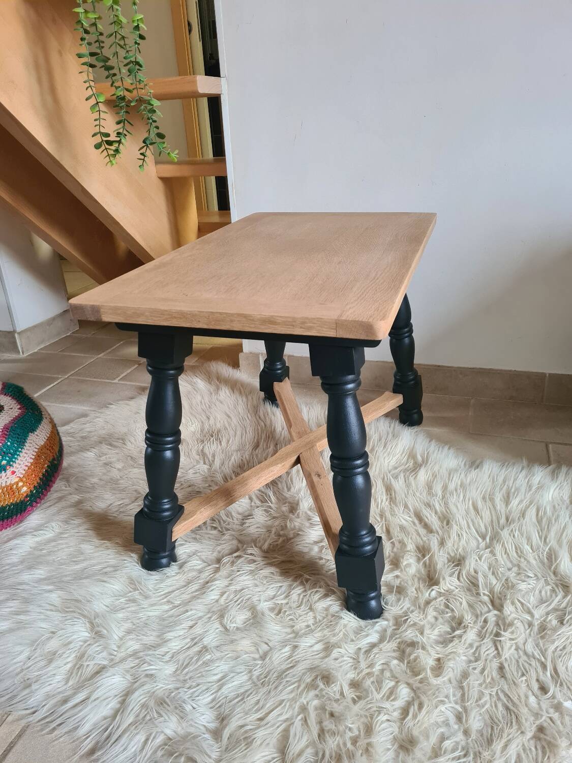 Vintage coffee table in raw oak and black