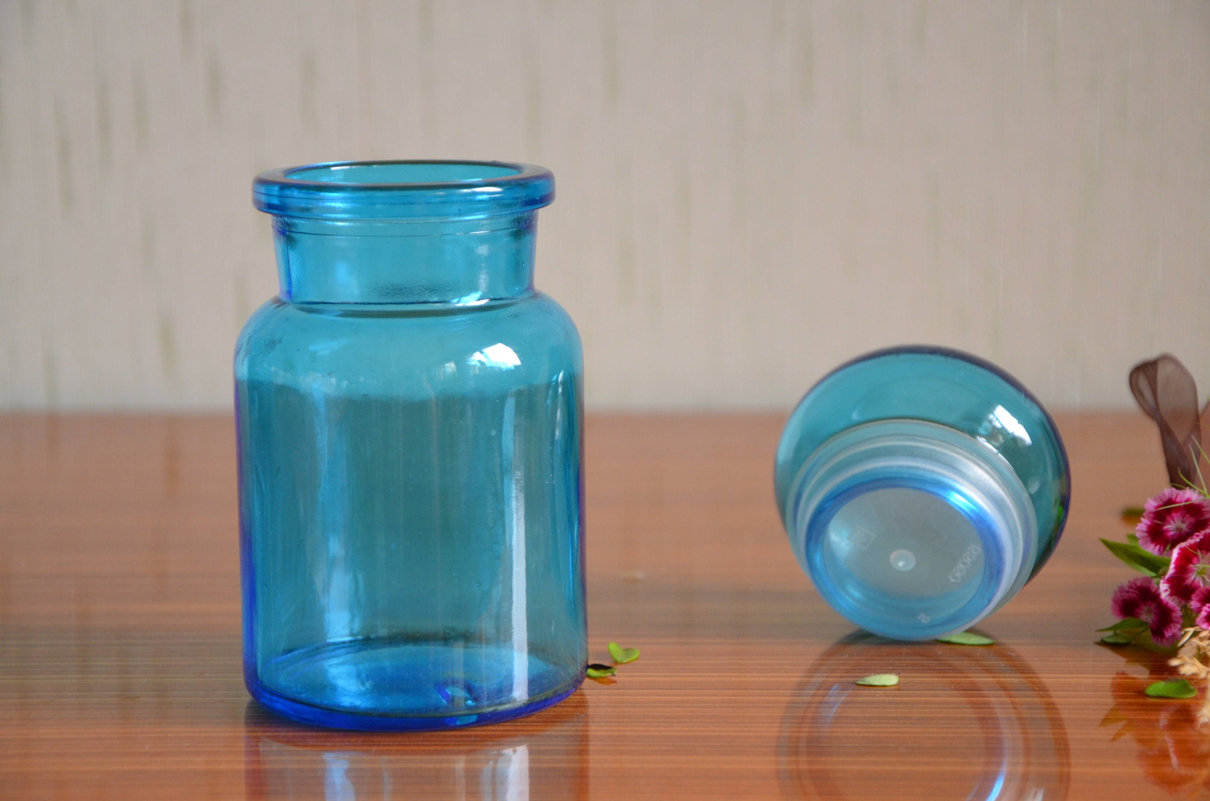 Blue glass apothecary pot