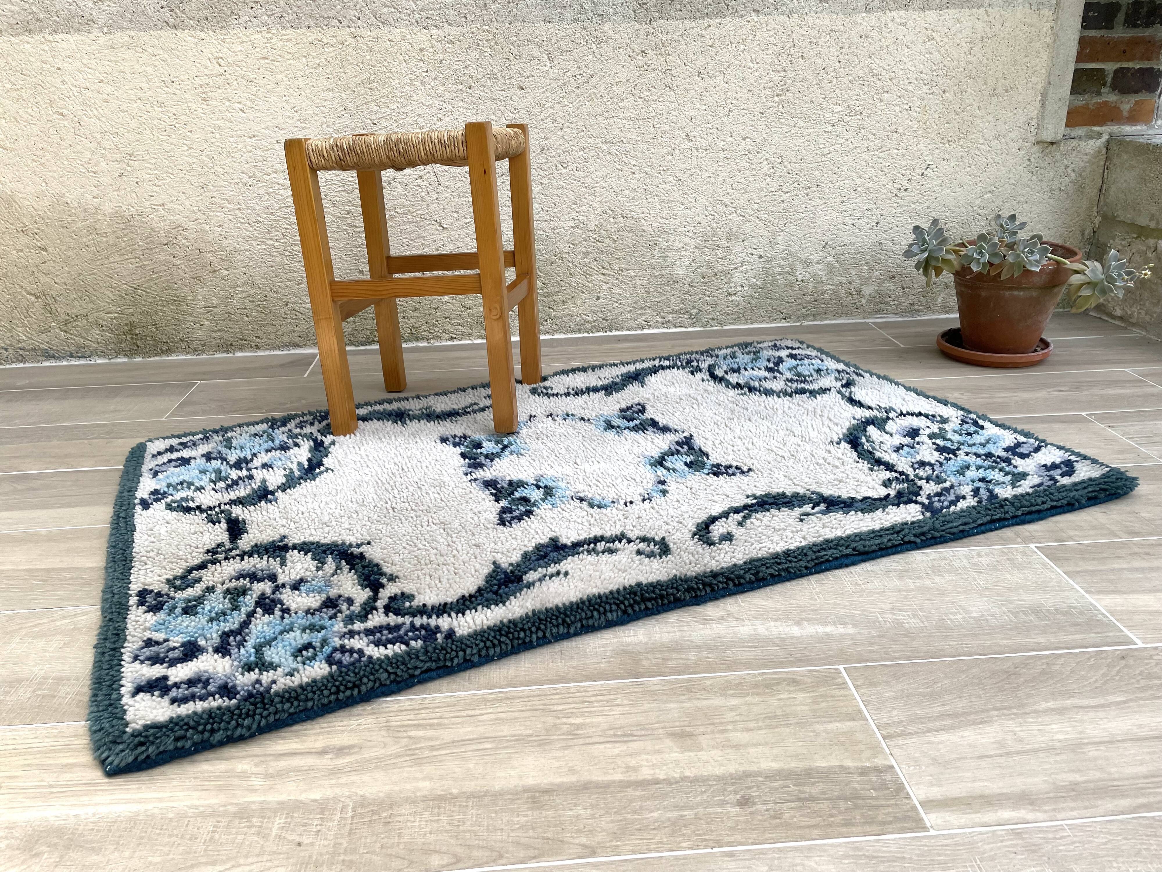 Bohemian pure wool blue rug 125x78cm