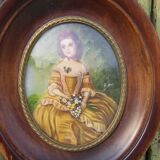 Paire de miniatures anciennes Portrait d'après des dames du XVlllsiècle