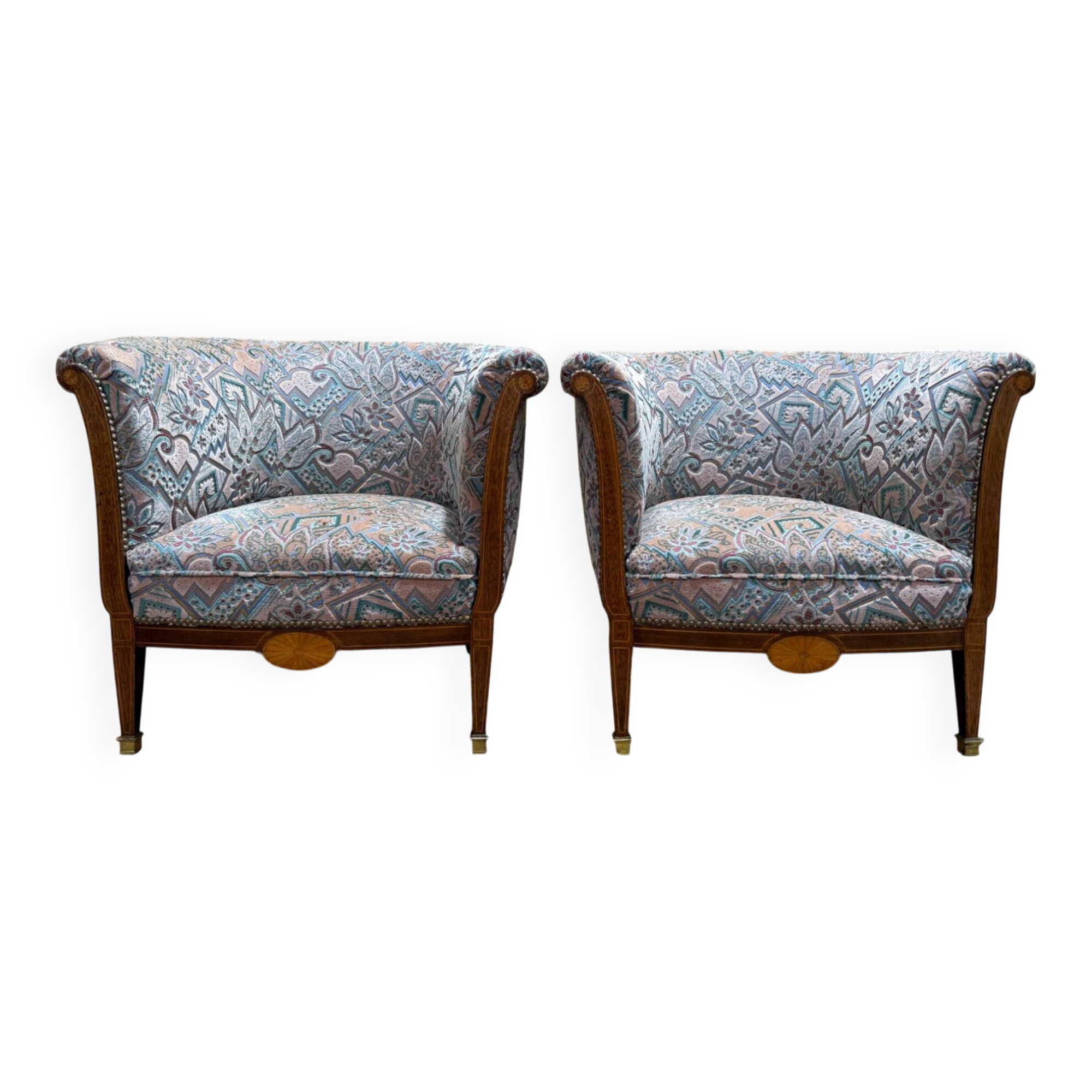 Paire de fauteuils - bergères époque Art Déco en velours coloré