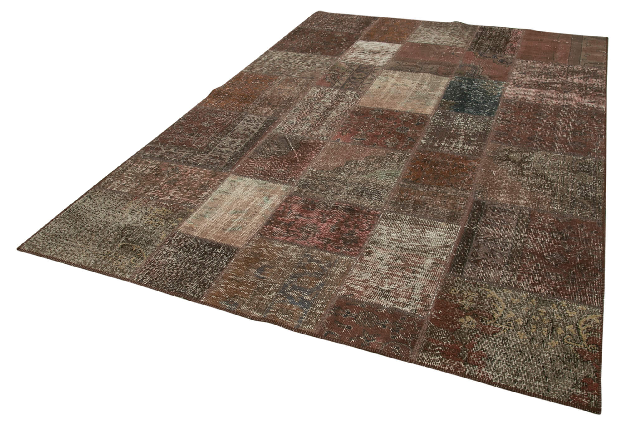Handwoven oriental overdyed 202 cm x 298 cm brown patchwork carpet