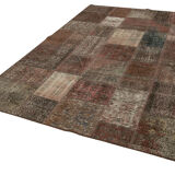 Handwoven oriental overdyed 202 cm x 298 cm brown patchwork carpet